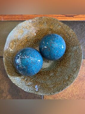 Blue Mosaic Accent Spheres with Decorative Bowl